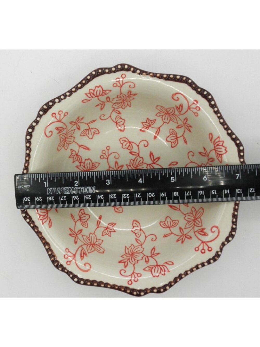 Temptations Cranberry Floral Lace Scalloped Edge 7.5 Inch Cereal Bowls Set of 4 - Picture 7 of 9